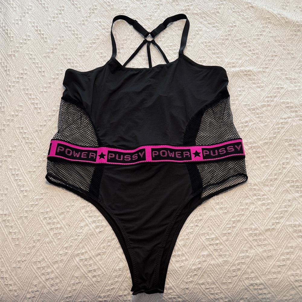 P*SSY POWER 💥Black and Pink Mesh Bodysuit